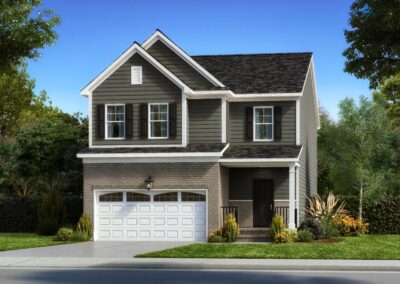 Aspen home plan built by Boyd Homes two story house with brick accent front.